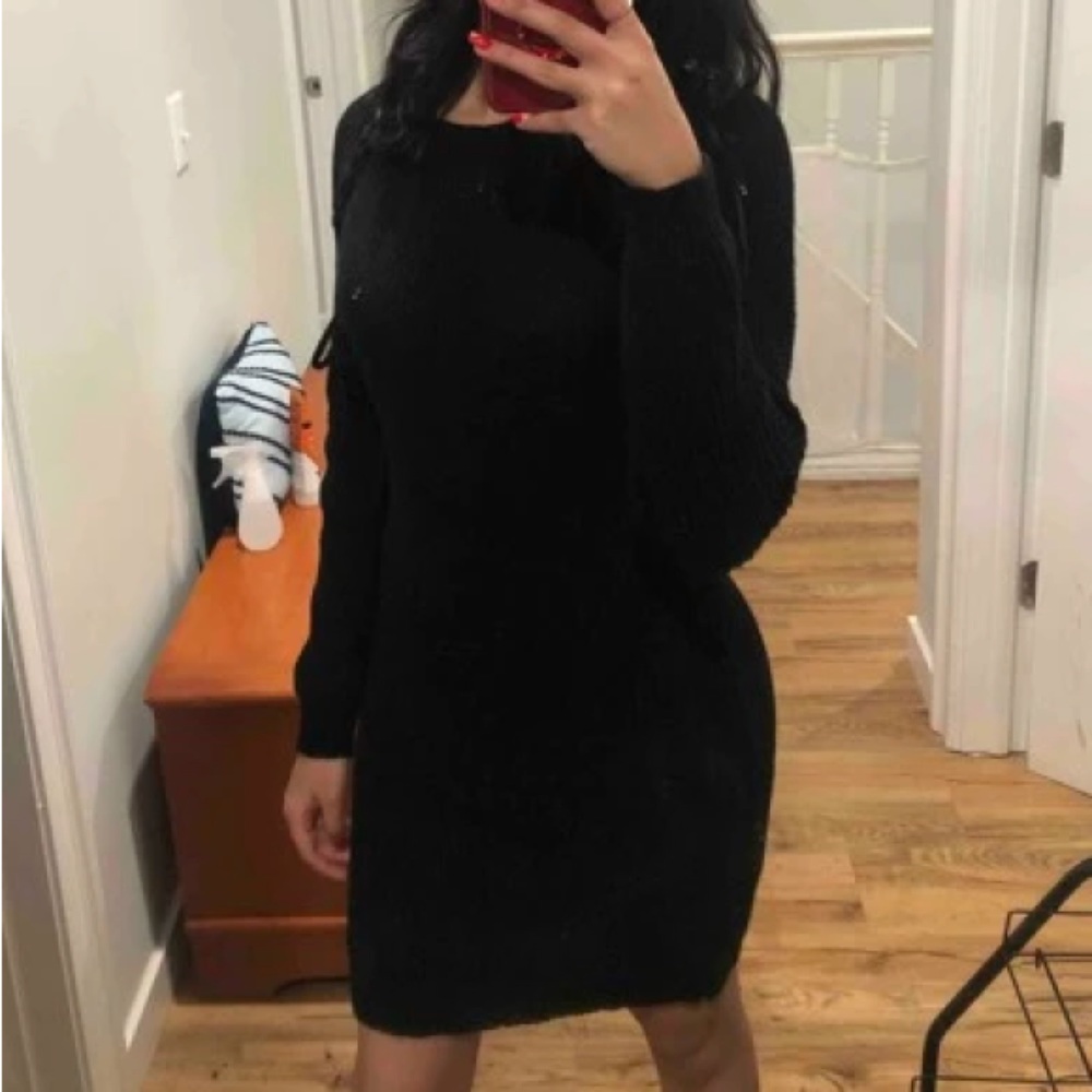 Solid Drawstring Bodycon Sweater Dress - image 6